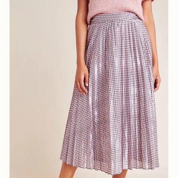 Anthropologie Rowan Pleated Gingham Shiny Midi Skirt - Picture 3 of 8